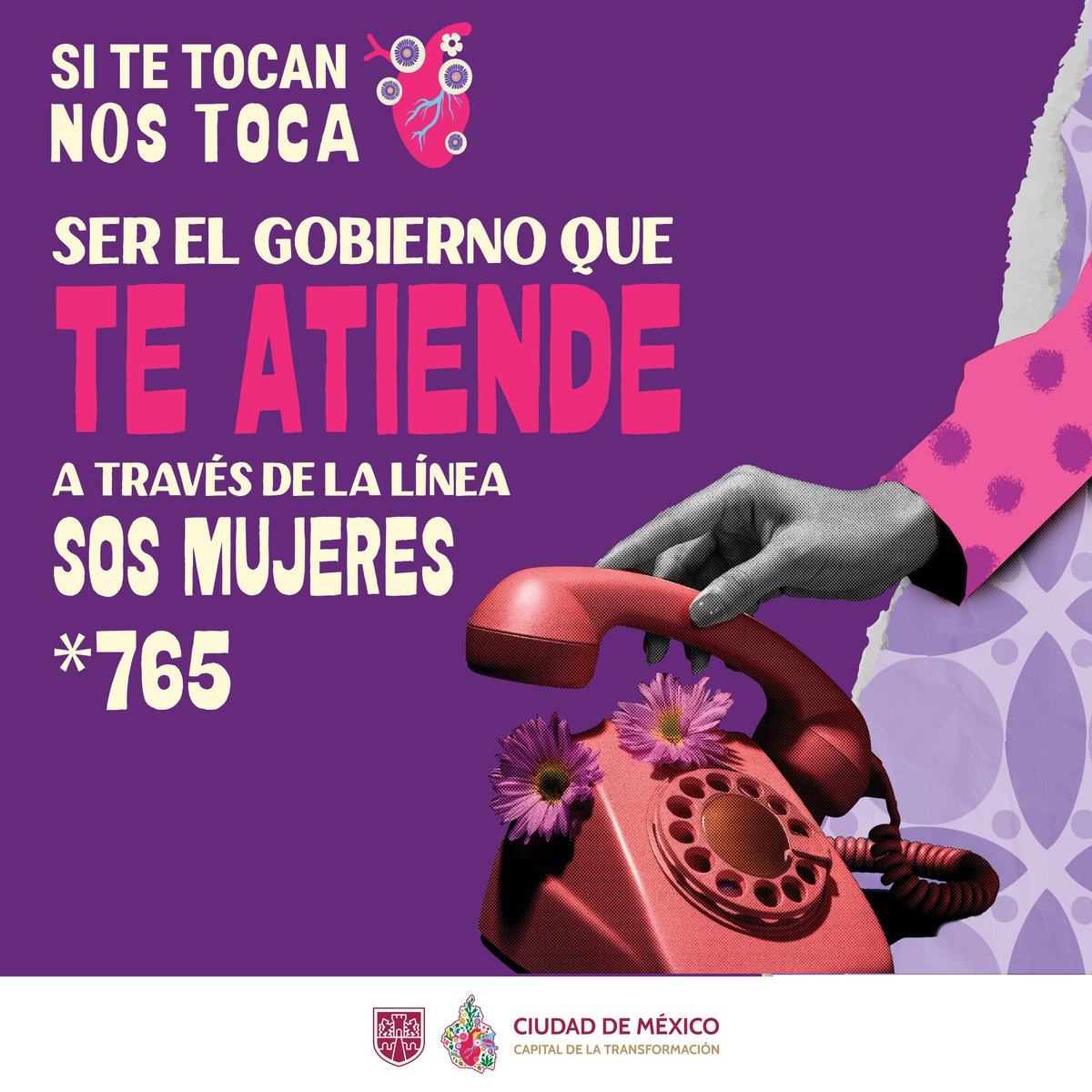 En la Ciudad de México sabemos que ninguna mujer debe enfrentar sola una situación de violencia. Estamos aquí para escucharte, atenderte y acompañarte siempre. La Línea SOS Mujeres *765 es tuya: un puente directo de apoyo, protección y respuesta.
Porque si te tocan, nos toca y