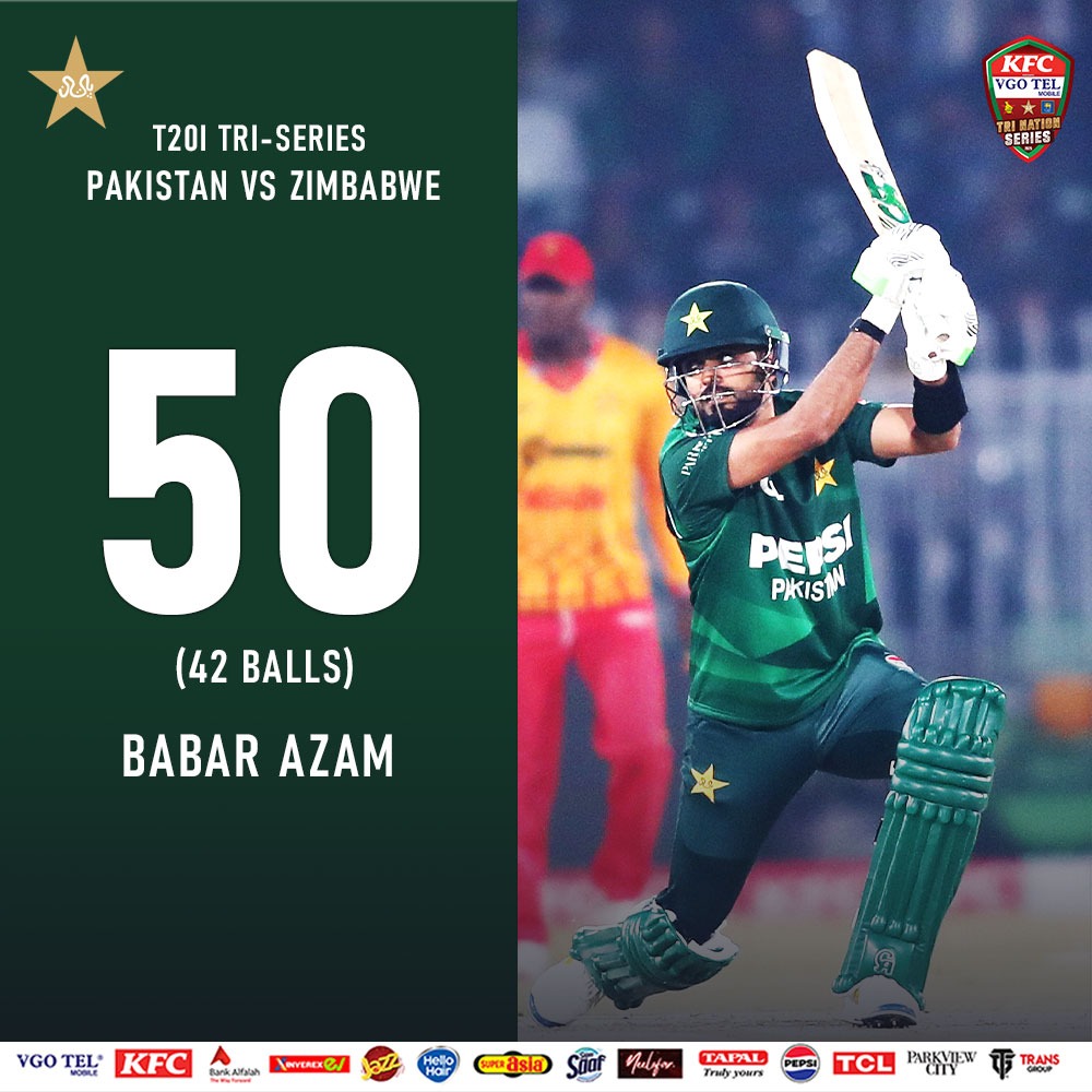 TheRealPCB's tweet image. 3️⃣8️⃣th T20I half-century for @babarazam258 🏏

📺 Watch live in the UK region, sign up now at live.pcb.com.pk

#CricketKiJeet | #PAKvZIM | #BackTheBoysInGreen