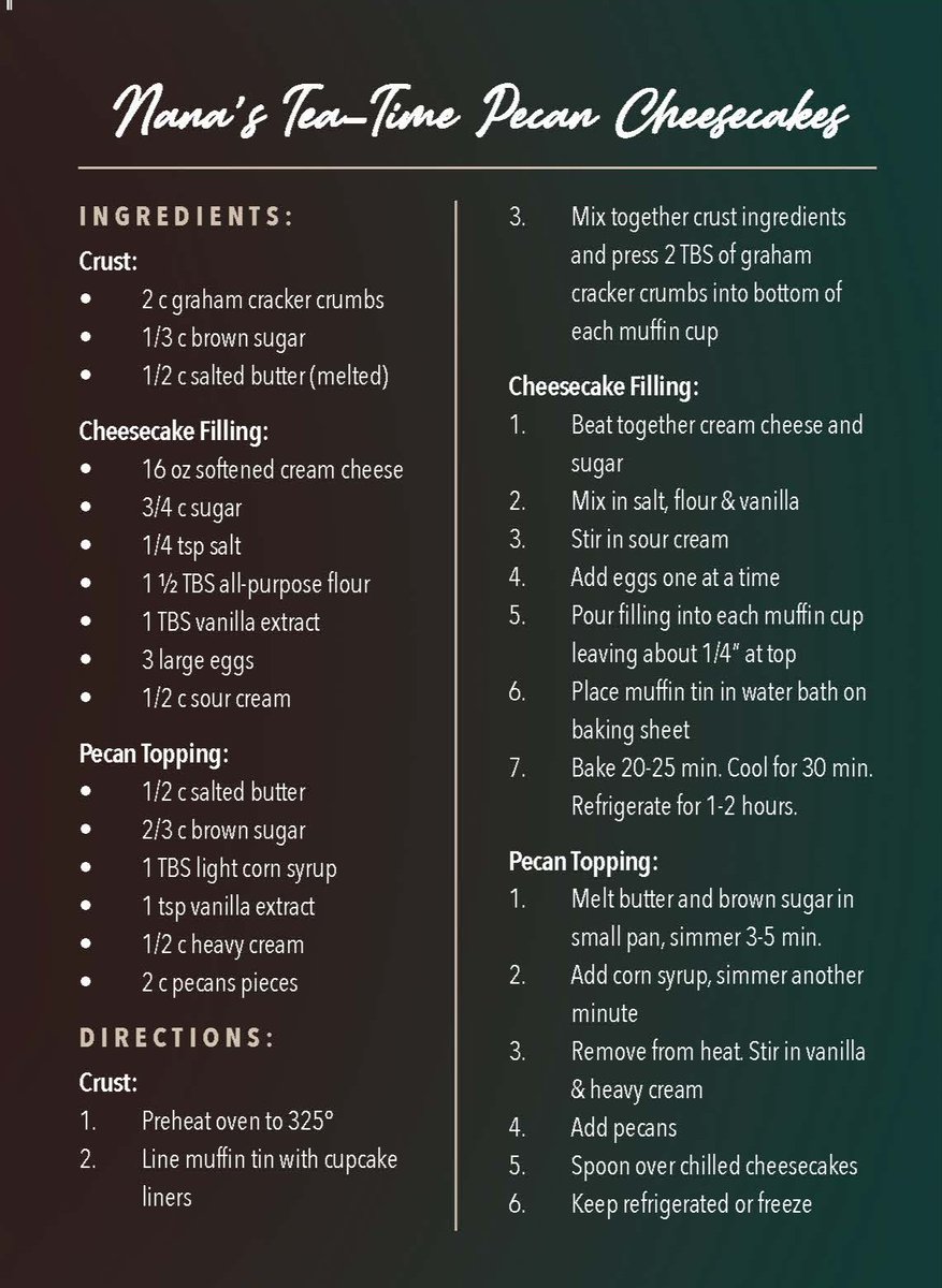 Wishing you and your loved ones a joyful holiday season!

Looking for a sweet addition to your Thanksgiving table? First Lady Mary Van Galen is sharing her family favorite—Nana’s Tea-Time Pecan Cheesecakes. Trust us, they’re worth making!