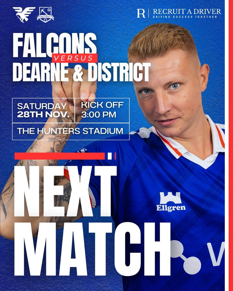 👀 All eyes on Saturday now, as we welcome Dearne &amp; District to The Hunters Stadium for a 3:00pm kick off! 

🆚 Dearne and District Football Club 
🗓️ Saturday 28th November
⚽ 3:00pm
🏟️ The Hunters Stadium, Beechnut Lane, WF8 4FU
🎟️ Adults: £6 | Concessions: £4 | Under 16s: FREE
