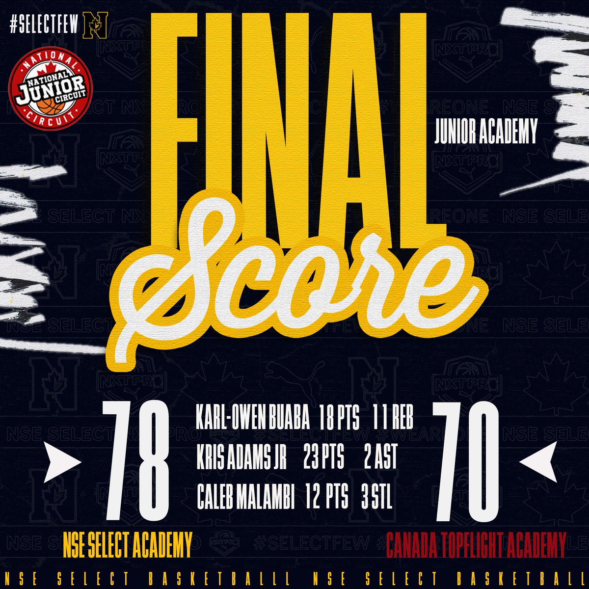 nseselect's tweet image. Day 2 of @circuit_jr session ✌️ 

Final score 70 - 78

POG Karl-Owen Buaba

#SelectFew #NJC