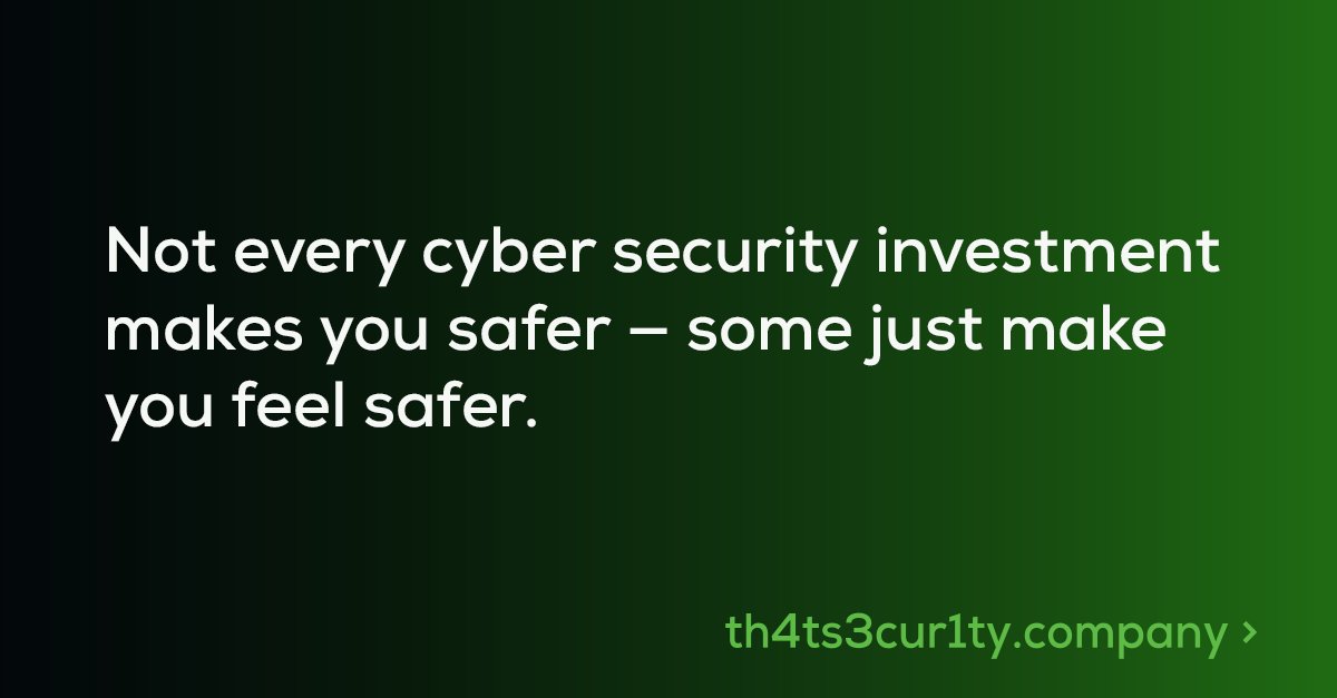 th4ts3cur1ty's tweet image. Stop The Illusion of Security.

Many organisations squander their cyber budget on &apos;kit&apos; that simply provides an illusion of safety. It’s performative.

Want actual security, not just box-ticking? Get in touch.

#CybersecurityNews #cyberconsultancy