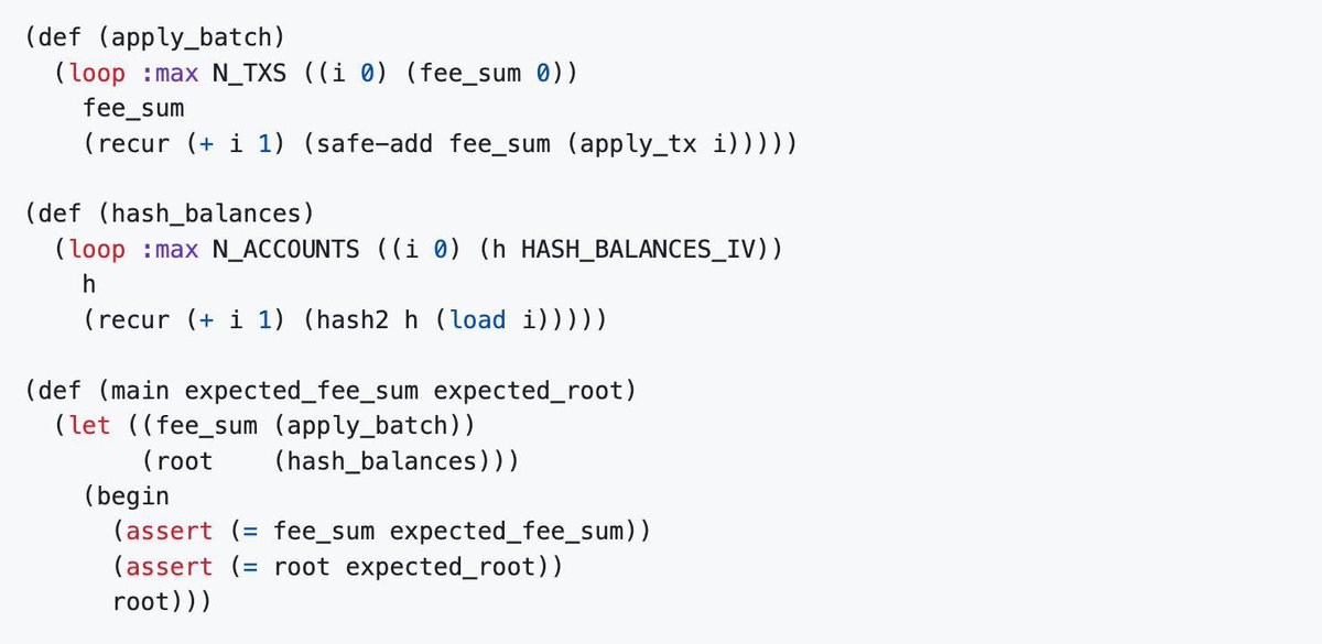 zklisp's tweet image. Just wrote a State Transition Function. The program compiles into VM opcodes, and Winterfell handles the proof that the execution is valid.

#zkSTARKs #Rust #Lisp