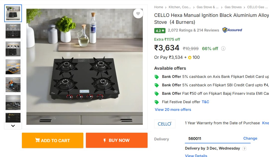TechyBoostDeals's tweet image. Cello Manual Gas Stove (4 Burners) @ ₹3,306 🔥

Buy link : fkrt.cc/hUWGvAJ

#Flipkart #Cello #KitchenAppliances