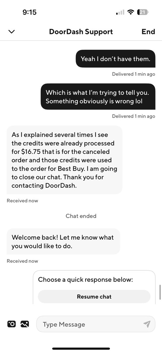 Impushindat's tweet photo. @DoorDash you have the worst customer support I’ve ever experience in my life. https://t.co/9HP8j5vtdu