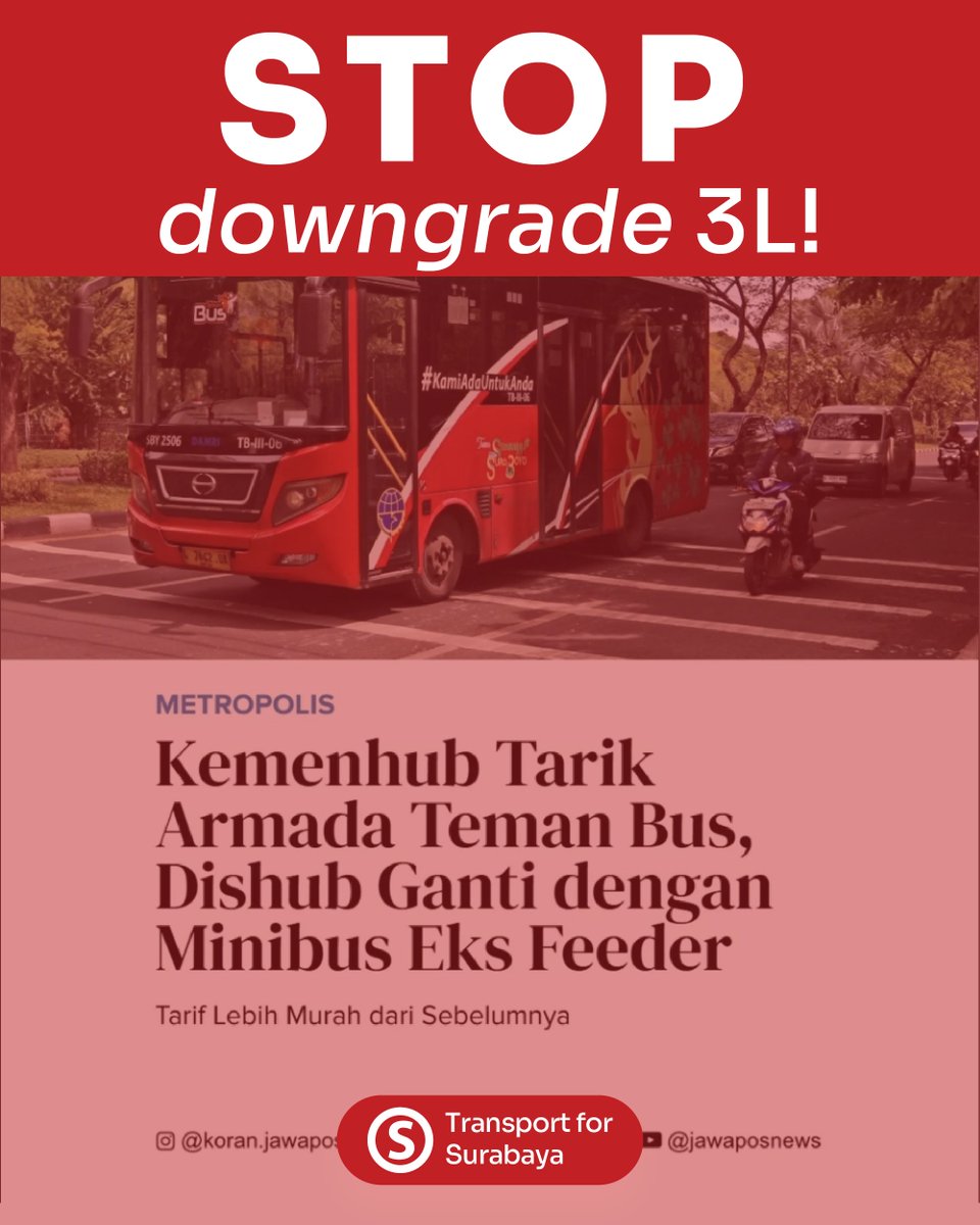 tfsurabaya's tweet image. Layanan Trans Semanggi Suroboyo 3L (Kenjeran - Purabaya) sebentar lagi akan diambil alih oleh Pemerintah Kota Surabaya. Layanan ini sebelumnya dilayani menggunakan bus medium, namun dari berita terbaru akan diganti dengan minibus eks FD1 (IG koran.jawapos, 22 Oktober 2025).…