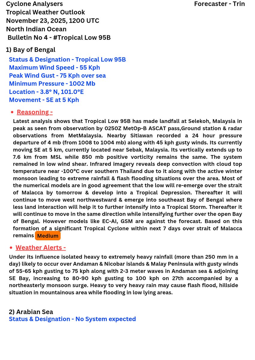 CycloneAnalyser's tweet image. extreme dangerous rainfall along with #flashflood, #landslide, #urbanflooding will occur over southern #Thailand, #Malaysia, #Sumatra &amp;amp; later in the #Andaman islands.Fishermen are requested not to venture SE Bay of Bengal &amp;amp; #Andaman sea for the next 4/5 days.
Stay tuned &amp;amp; be safe