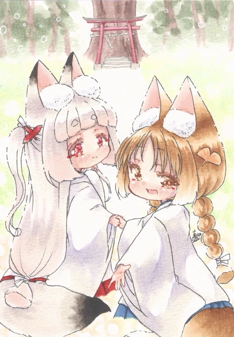 #いいツーサイドアップの日 翼モチーフのもふもふちっちゃめツーサイドアップのひなちゃん と、長めツーサイドアップのキヨカちゃん と、ちょこんとツーサイドアップのすずちゃん キヨカちゃんとすずちゃんは後ろ毛もくくってます