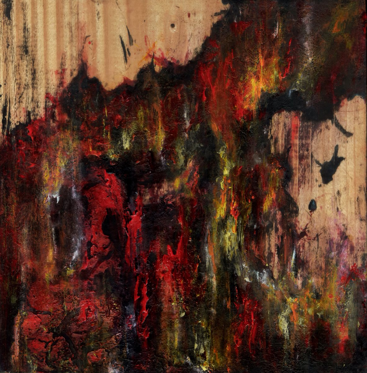 Happy Sunday Legends ❤️

When Fire Reminds Us 
Acrylic on wood 

Some things burn us,
not out of hatred,
but so that we will never forget them.

5 #tezos /10 editions 

🔗👇