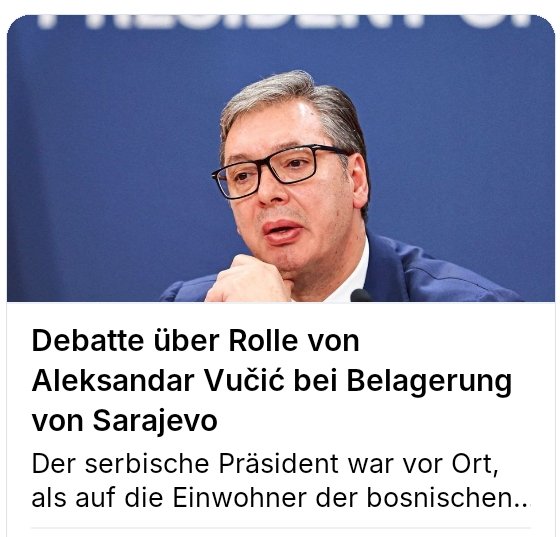 UNFASSBAR‼️
Dieses Riesenarschloxx von Präsident aus Serbien 
Alexander Vucic war im Bürgerkrieg im ehemaligen Jugoslawien in Sarajevo beim Abschießen von Zivilisten durch serbische Freischärler dabei!
Das Putinknecht-Schweix gehört sofort nach Den Haag!
derstandard.at/story/30000002…