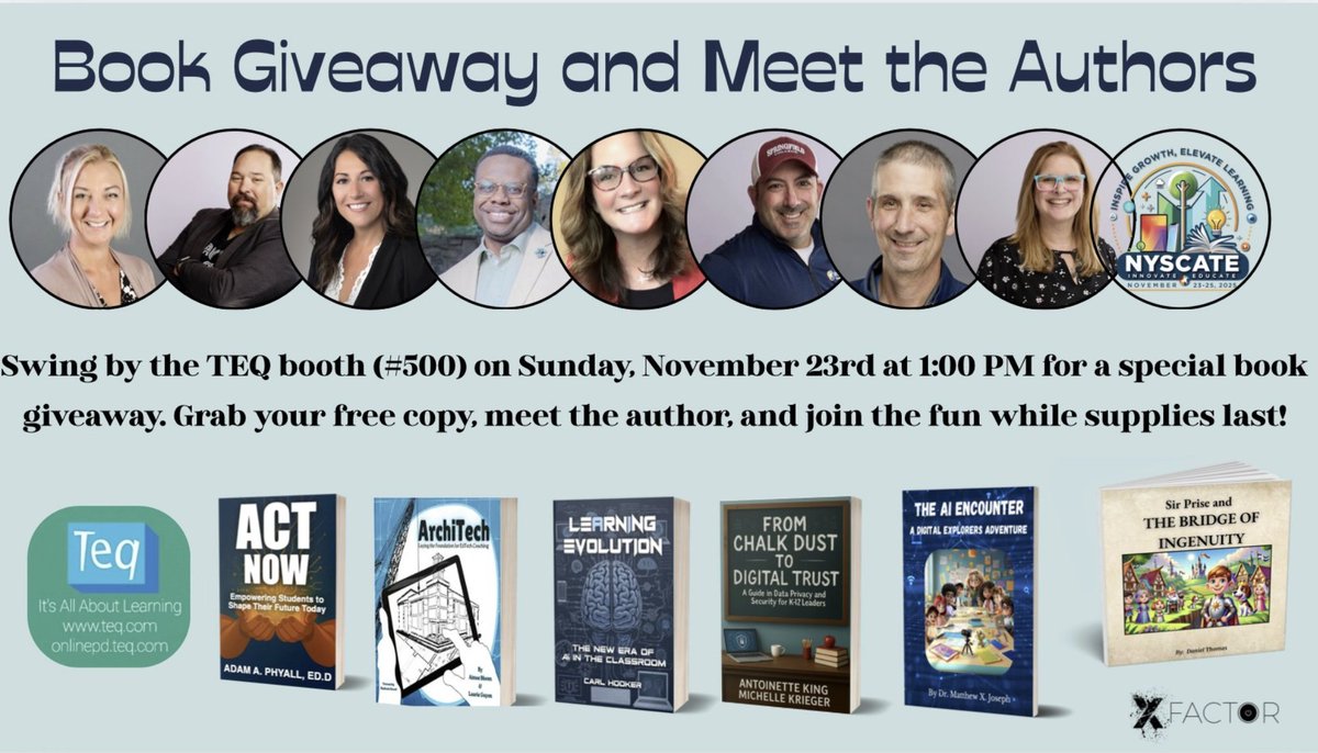 Today is the day
I am so excited for this <a href="/NYSCATE/">NYSCATE 💡💻</a> 
Book Giveaway and opportunity to meet authors with a partnership with @XFactorEduand <a href="/TeqProducts/">TeqProducts</a>. Swing by the Teq booth (#500) on TODAY at 1:00, grab your free copy, connect with <a href="/AskAdam3/">Adam A. Phyall, III Ed.D 🤙🏾</a> <a href="/SMILELearning/">Laurie Guyon 🐘</a> <a href="/mrhooker/">Carl Hooker</a>