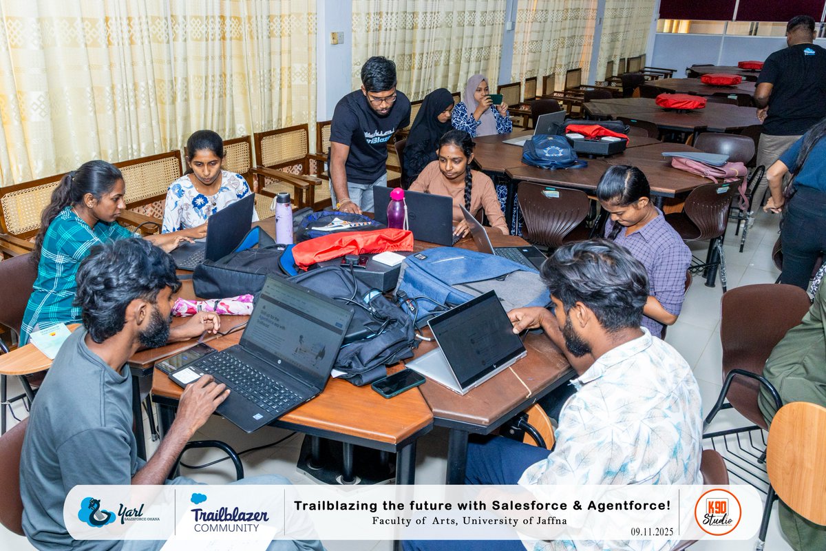 🌟 𝐌𝐨𝐦𝐞𝐧𝐭𝐬 𝐟𝐫𝐨𝐦 𝐚𝐧 𝐈𝐧𝐬𝐩𝐢𝐫𝐢𝐧𝐠 𝐒𝐚𝐥𝐞𝐬𝐟𝐨𝐫𝐜𝐞 𝐒𝐞𝐬𝐬𝐢𝐨𝐧 – 𝐍𝐨𝐯𝐞𝐦𝐛𝐞𝐫 𝟗𝐭𝐡!

The session 'Trailblazing the Future with Salesforce &amp; Agentforce' at the Department of IT, Arts Faculty, University of Jaffna was truly inspiring!

Trailblazers