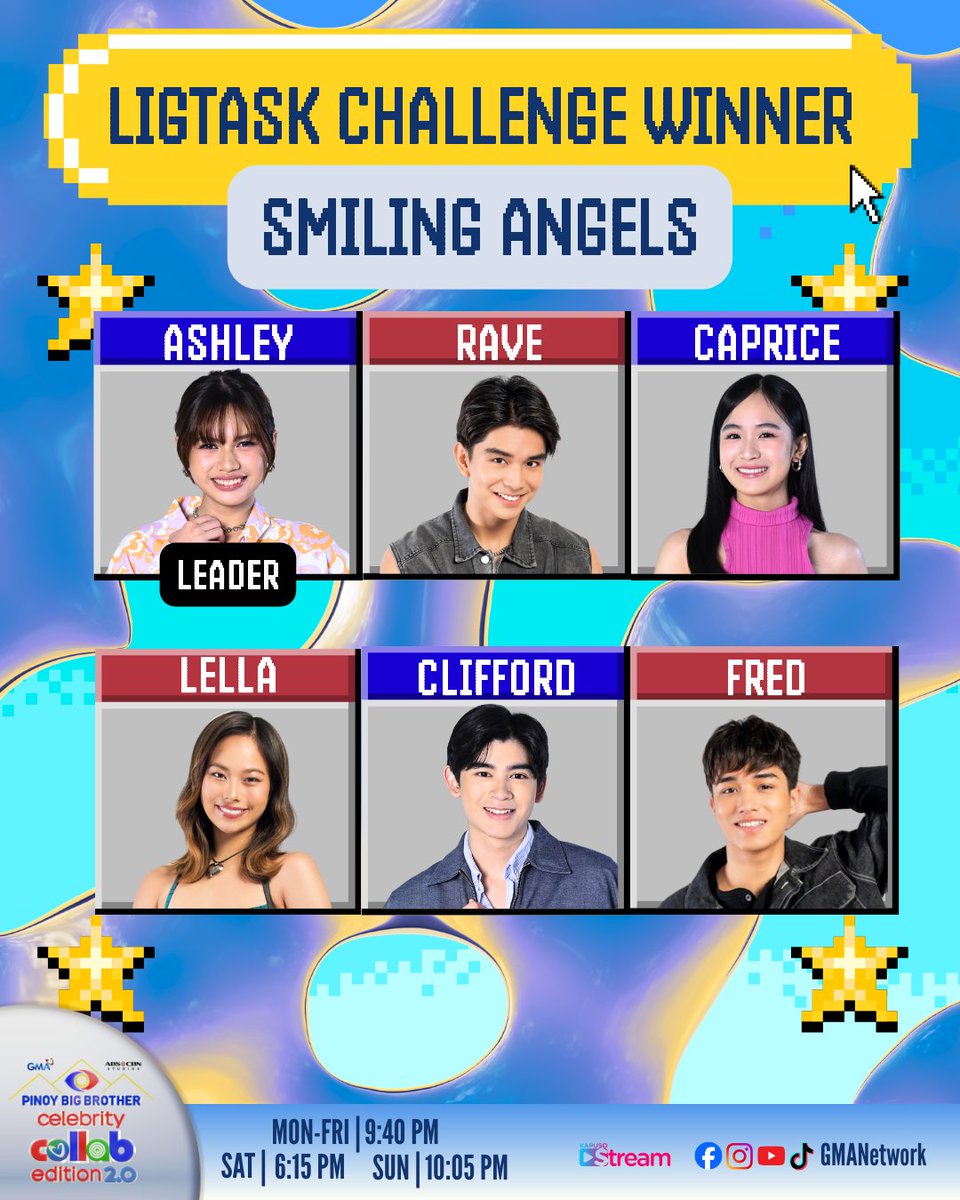 gmanetwork's tweet image. #PBBCollab20SecondNomi: Congratulations, Smiling Angels! 👼🎉

Watch #GMAPBBCollab on weeknights at 9:40 PM, Saturdays at 6:15 PM, and Sundays at 10:05 PM on GMA Network. 

For PBB All-Access Livestream, visit: GMANetwork.com/PBBLivestream
