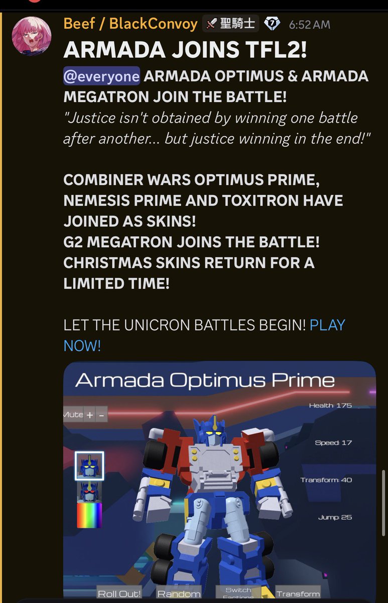 TFRobloxUpdates's tweet image. TRANSFORMERS ARMADA IS OFFICIALLY IN TFL2!