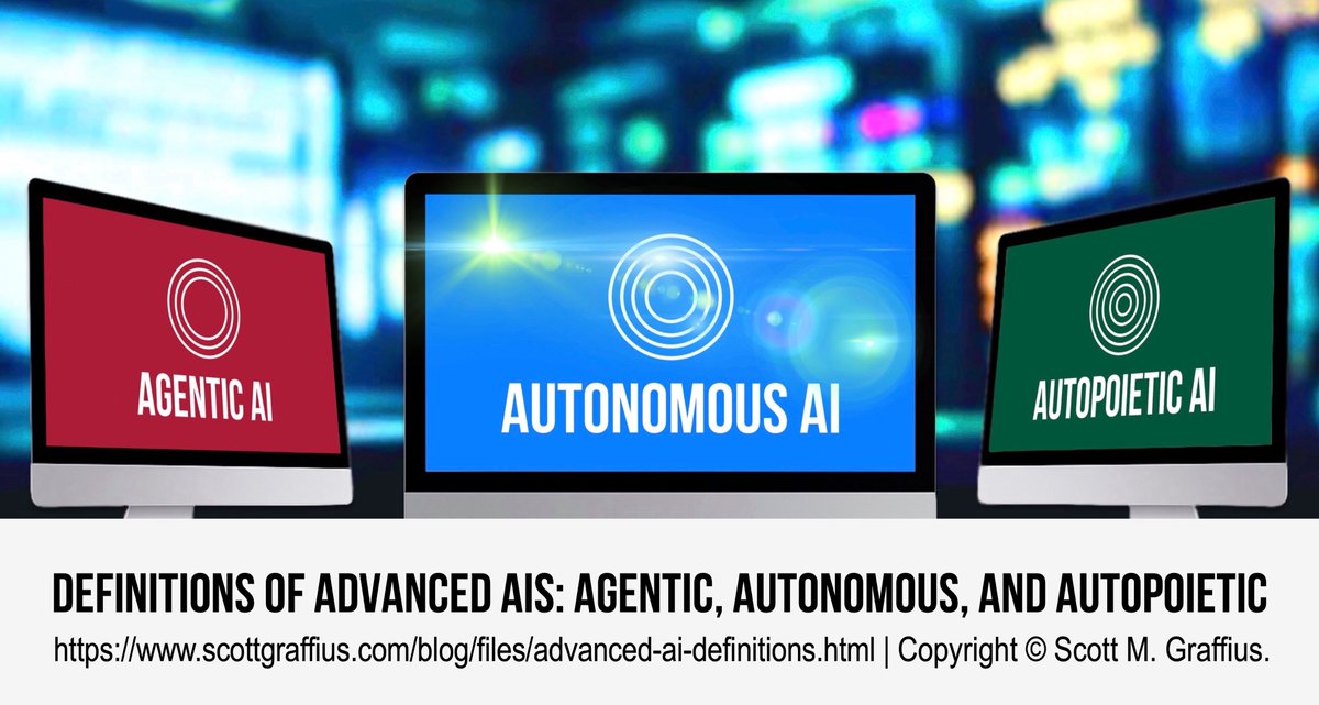 EA_x_AI's tweet image. 🟥 Agentic AI → does what you ask
🟦 Autonomous AI → does what it wants
🟩 Autopoietic AI → becomes something entirely new

From commercially available today… to nearly here… to purely theoretical (for now).

🔗 scottgraffius.com/blog/files/adv…

#AI #Tech