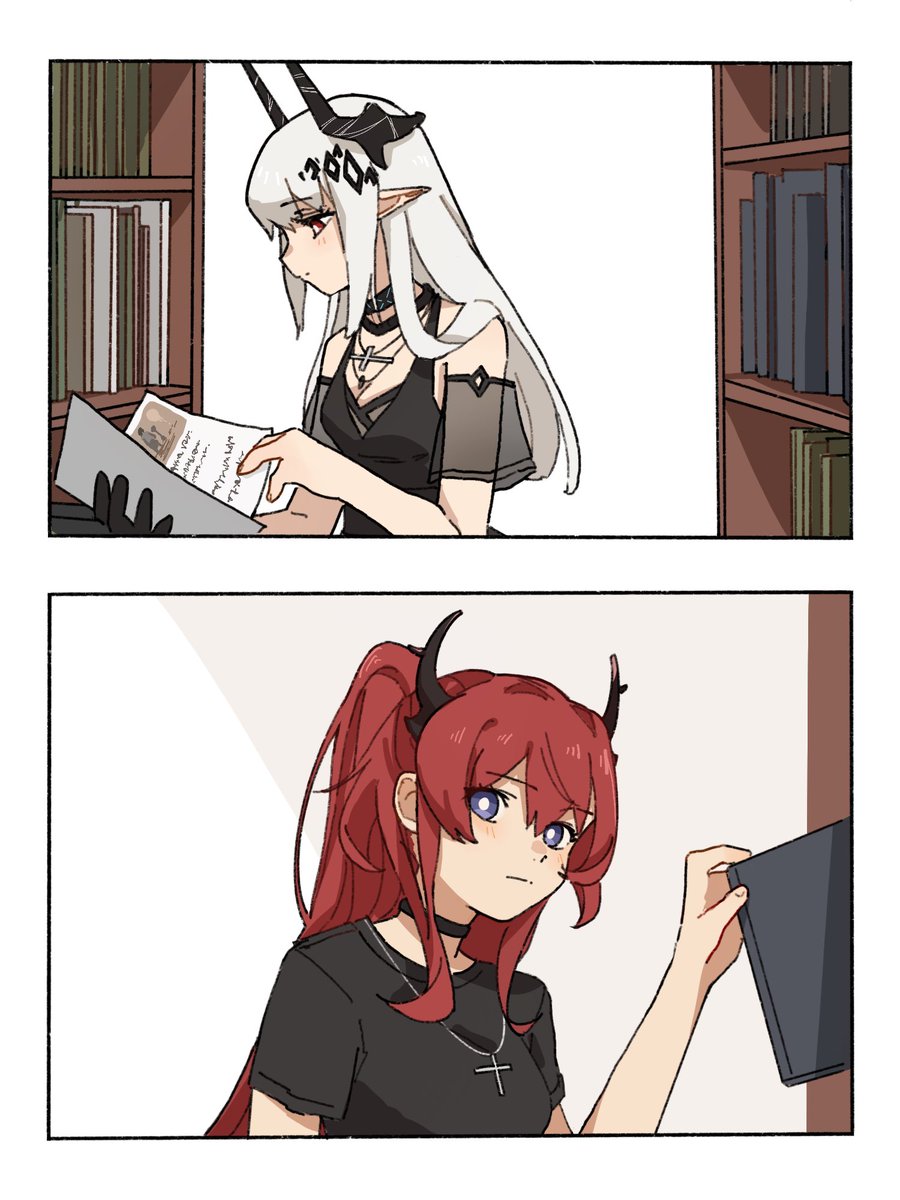 yn_3075's tweet image. 「君は私ばかり見ているな」
「気になる本がそっちにあっただけだ」