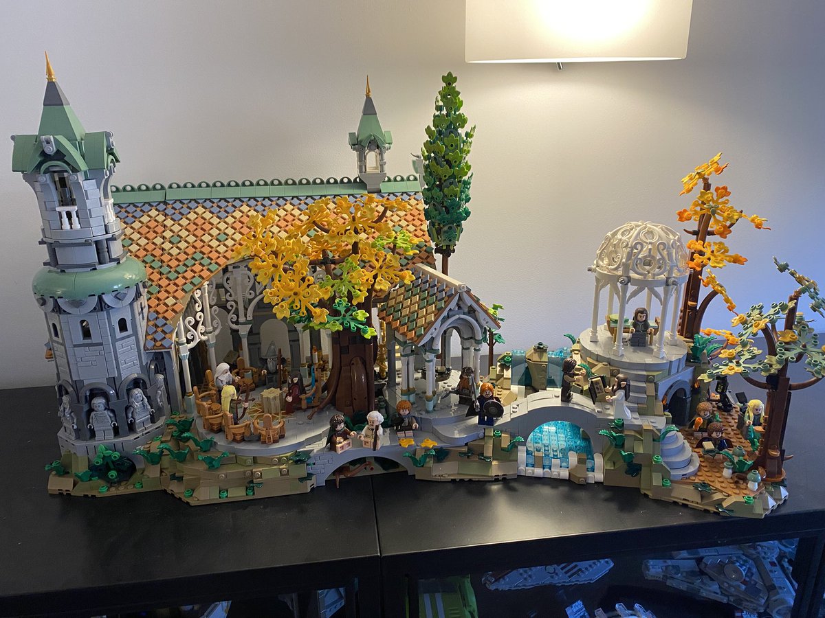 MHeyhoe91's tweet image. Rivendell, completed ✅

Huge build that’s taken some time to get done, totally worth it and the picture doesn’t really do it justice #LEGO 

Will have to install the light kit too, soon!