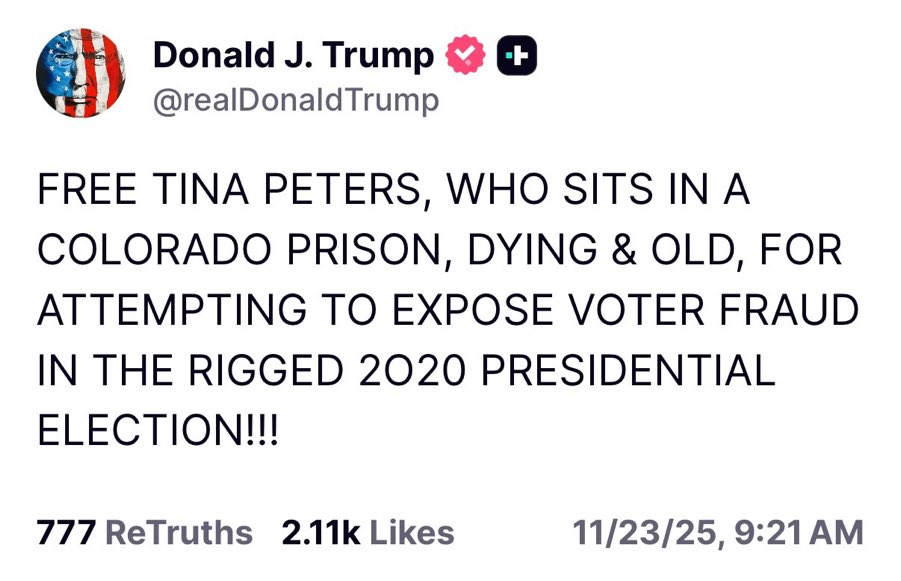 SaltyGoat17's tweet image. Why is Tina Peters not free yet?

Why is Jenna Griswold NOT IN PRISON YET?!?