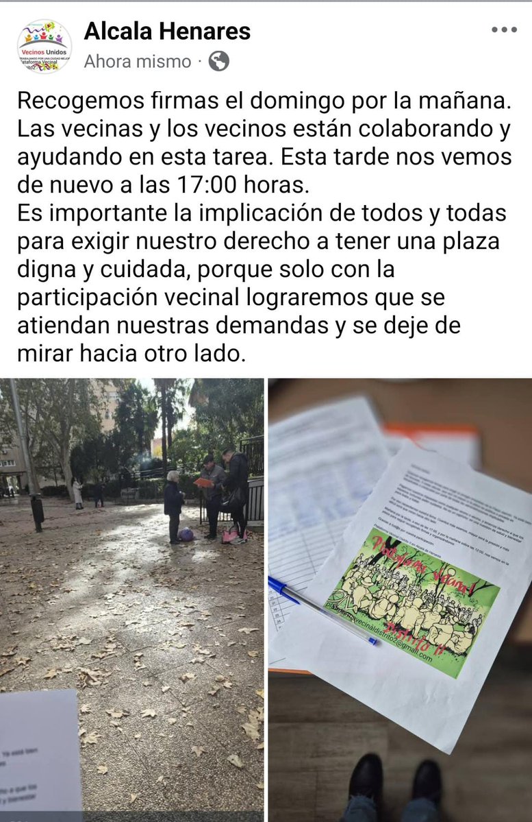 vecinal_ii's tweet image. Buenas tardes.

Estamos recogiendo firmas para exigir el arreglo inmediato de la Plaza Jazmín. Ya está bien de excusas. A estas alturas, que aún no sepan si la plaza es pública o privada es inexplicable e intolerable por parte de todas las administraciones implicadas.