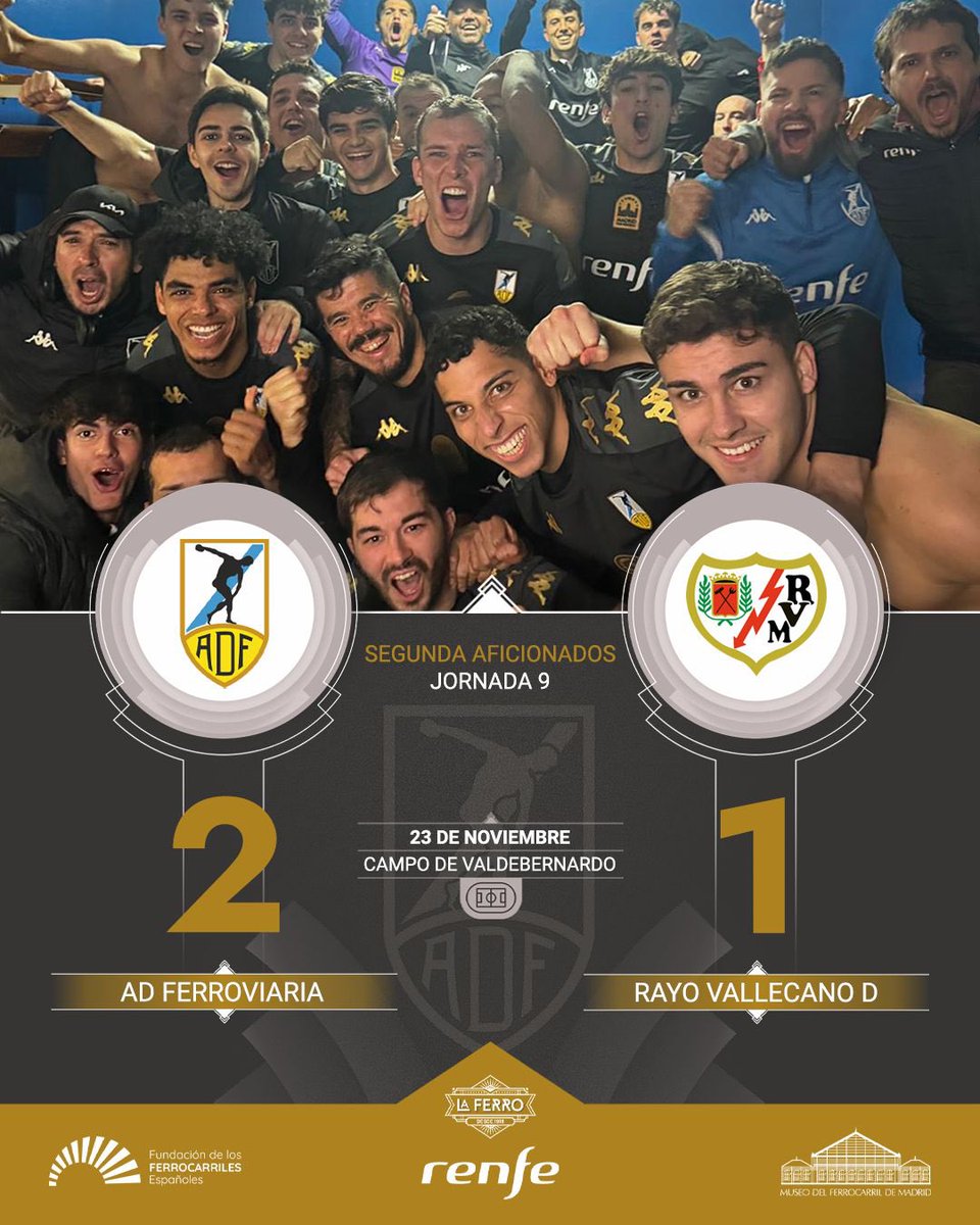 ad_ferroviaria's tweet photo. 🟩 𝐅𝐈𝐍𝐀𝐋 

Victoria de la Ferro con remontada en el último minuto. 

9 partidos, 9 victorias 

⚽️Ederit
⚽️Zafra

2️⃣ AD Ferroviaria
1️⃣ Rayo Vallecano D

#SubeALaFerro 🚂 https://t.co/zhD12ysff1