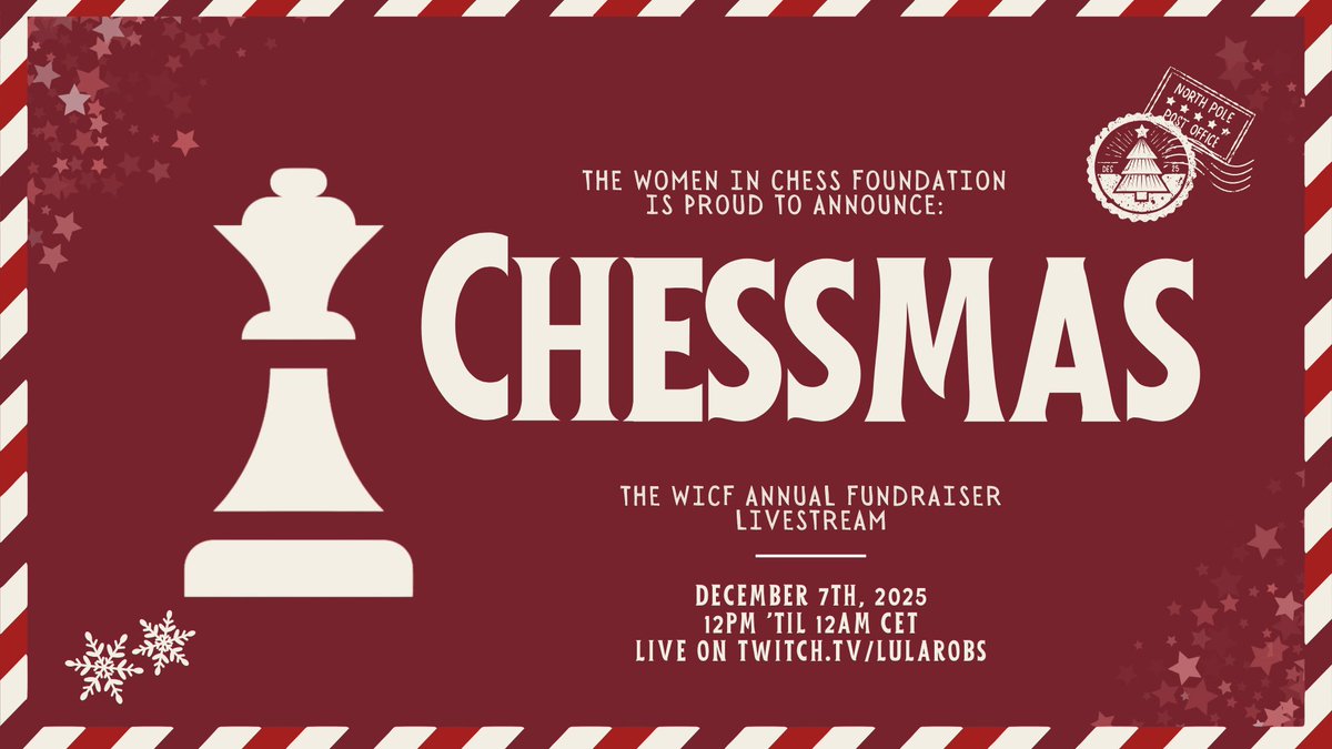 womeninchess's tweet image. Chessmas begins on December 7th, but if you&apos;re interested we would be so grateful if you donated to our fundraiser early! ♟️✨

Those who donate early will get a special shouout on the Chessmas stream!

Donate here: paypal.com/donate?campaig…