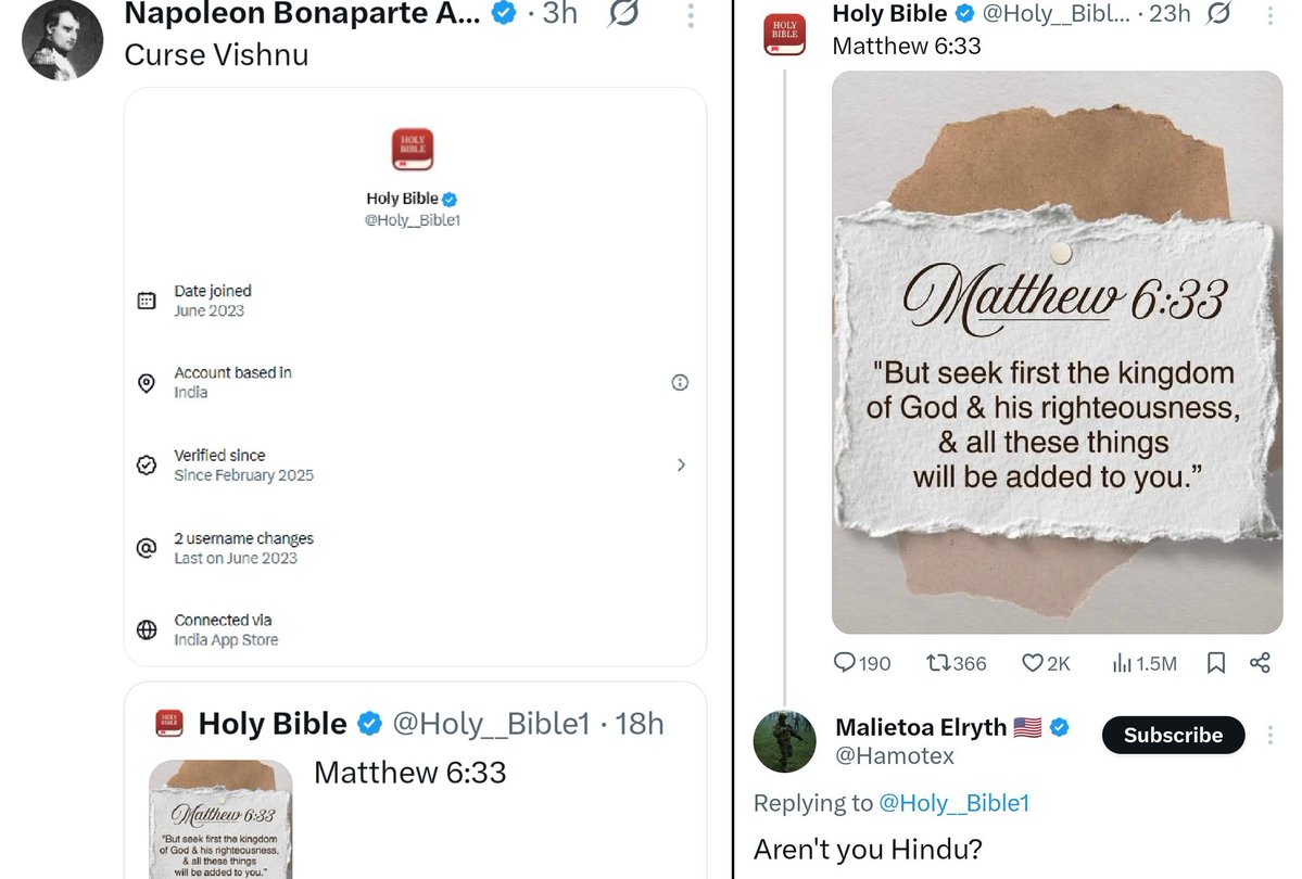 S_AsianXtians's tweet image. Actually they mistook him to be a Hindu scammer selling Bible verses for Elon Bucks.

They even offered him a Vishnu litmus test

This is basically a collateral damage caused by those Israel larping Indians...