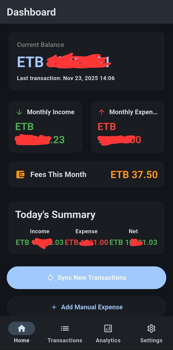 Alphityy's tweet image. I made this offline expense tracker app with Cursor. It reads your CBE transaction texts and generates clean reports and transaction history. It only works for CBE… at least for now. If you want to give it a try, the link is in the comment 👇