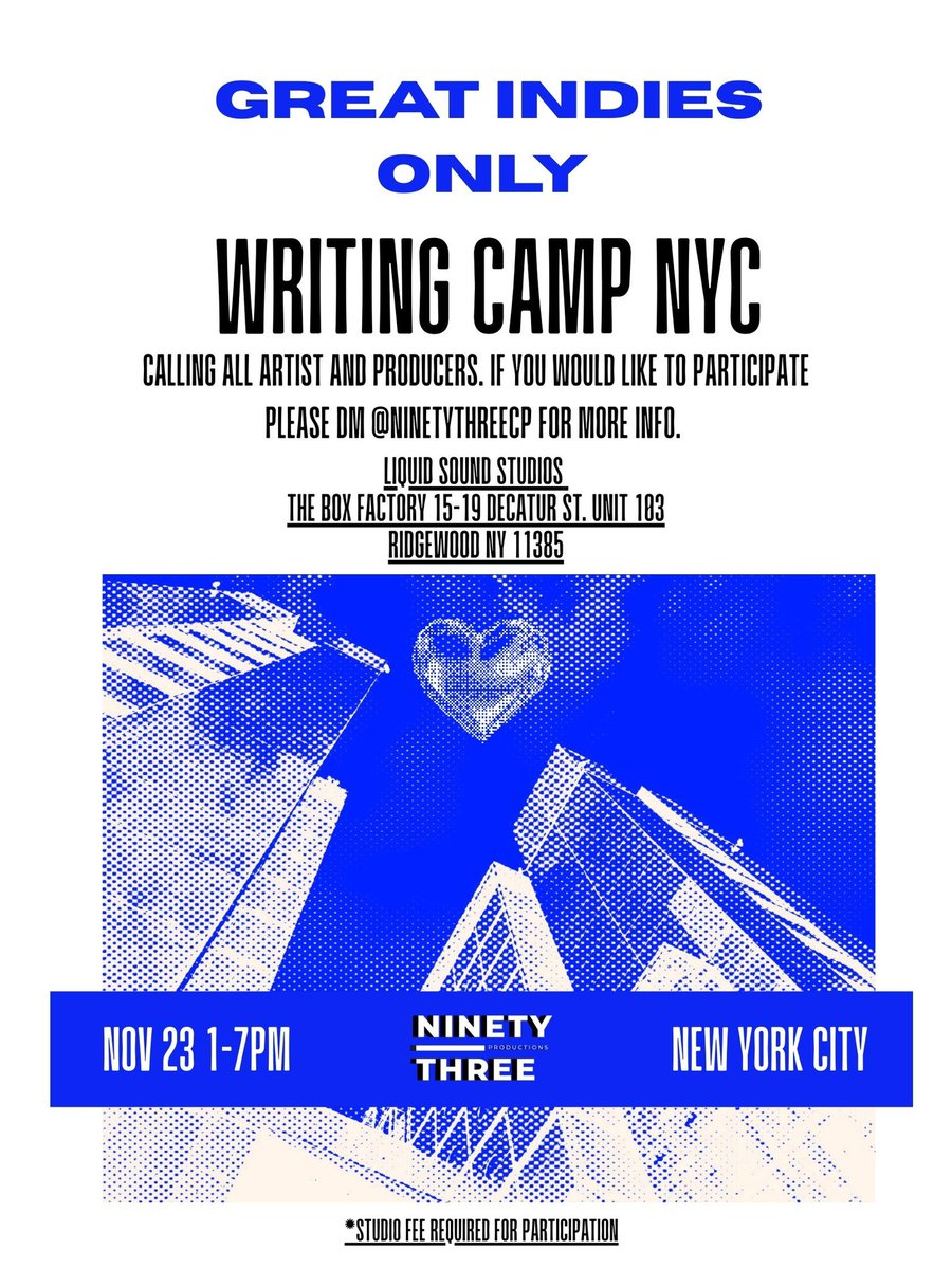 nancithegreat's tweet image. GOOD MORNING TO MUSIC! ITS WRITING CAMP DAY!!!!! 
Artist,producers, and songwriters if you are looking on somewhere to lock in and create some music today pull up to the camp! We will be at Liquid Sounds Studios in Brooklyn! See you there ! 
@NinetyThreeCP