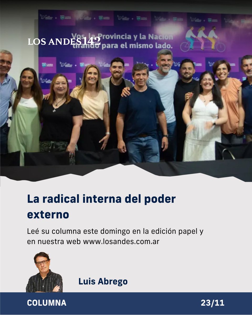 LosAndesDiario's tweet image. ✍️ | Leé la columna de @LuisAbrego este domingo, en la edición papel y en shorturl.at/MDjOT

💬 &quot;Avatares del radicalismo, tanto nacional como provincial, partiendo de la evidente constatación de que no pueden existir realidades políticas tan diferentes. El mendocino, en…