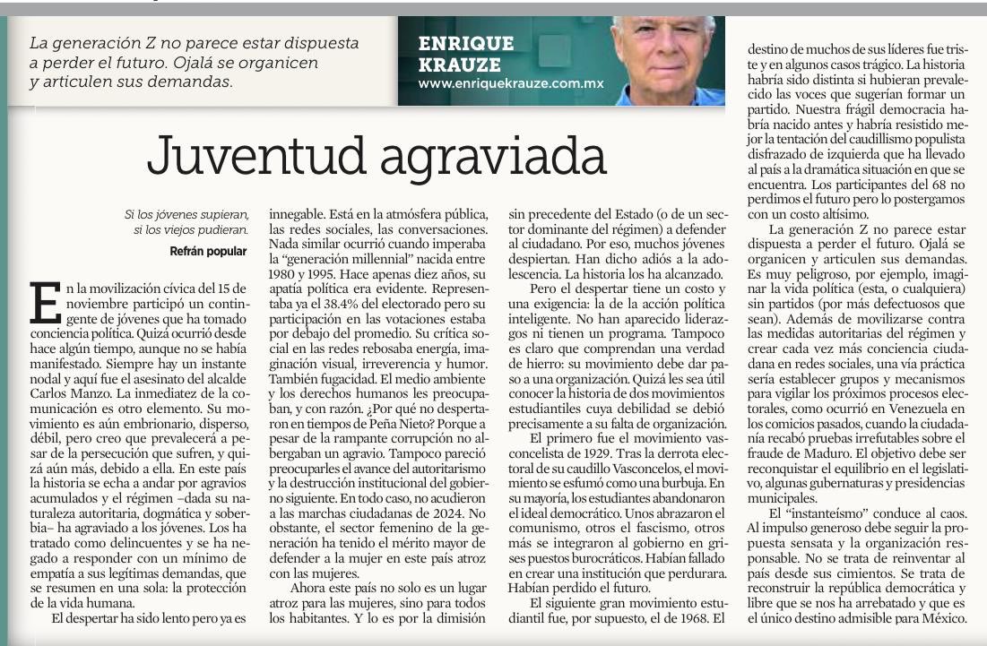 El movimiento de la generación Z es embrionario, pero prevalecerá porque sus agravios son reales. Han tomado conciencia política. No solo marchan por la libertad: marchan para defender la vida.