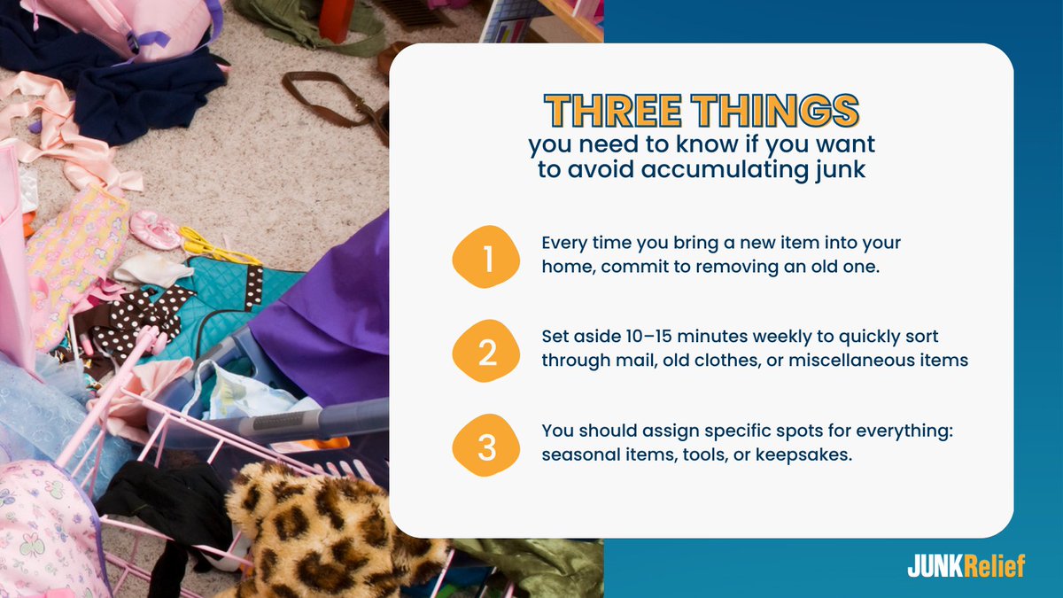 JunkRelief's tweet image. Feeling overwhelmed by clutter? 🏠 Avoid the buildup before it starts with a few simple habits! 👇

#DeclutterTips #ClutterFreeLiving #JunkRelief #HomeOrganization