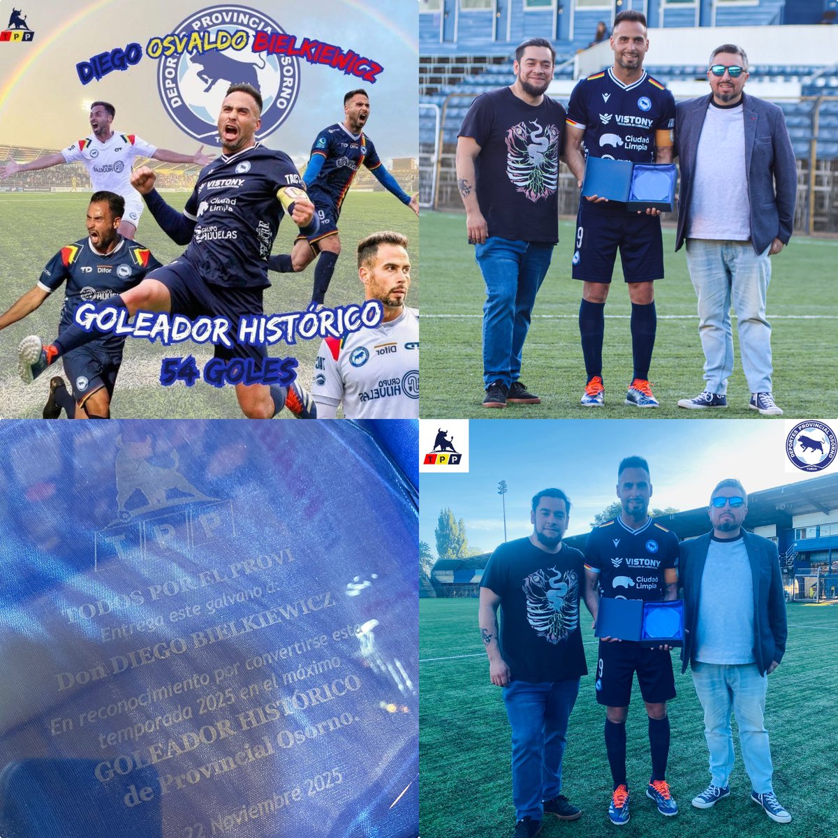 ¡Reconocimiento a un hecho histórico!
Después del partido de ayer, Francisco Sáez y Felipe Palominos, integrantes de nuestro equipo, entregaron un galvano a nuestro goleador destacando su logro que lo deja en las lindas memorias de nuestra institución #Osorno 

🇷🇴🔵🟡🔴🇷🇴