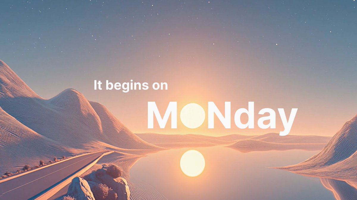 Promotional image announcing the start of Sunrise on MONday with a scenic sunrise landscape