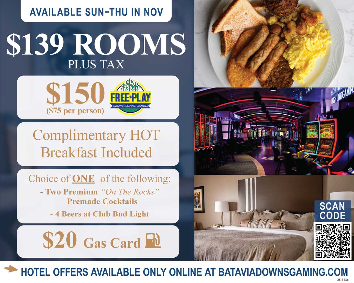 Take the getaway you've been waiting for! 🍂😄 Book November's hotel package through this link: bit.ly/3IXzpmZ or call us at 585-815-7000!

*Must be 21+ to book.