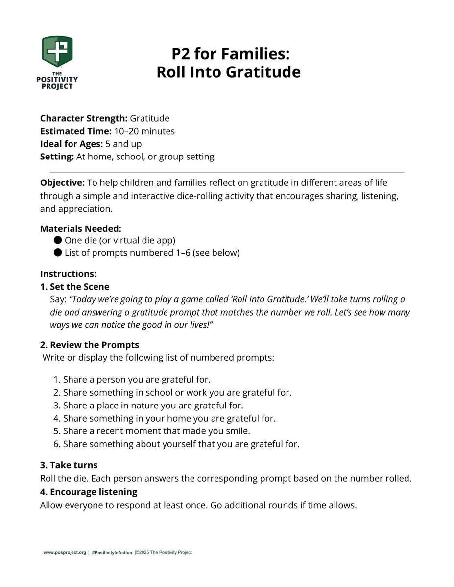 PosProject's tweet image. Curious as to how our family activities are set out?

Here&apos;s a sneak peek!

Sign up for our Parent Newsletter now so you never miss an activity: 
posproject.org/how-it-works/f…

#PositivityInAction #P2forFamilies #RainyDay #Gratitude #HolidayGames