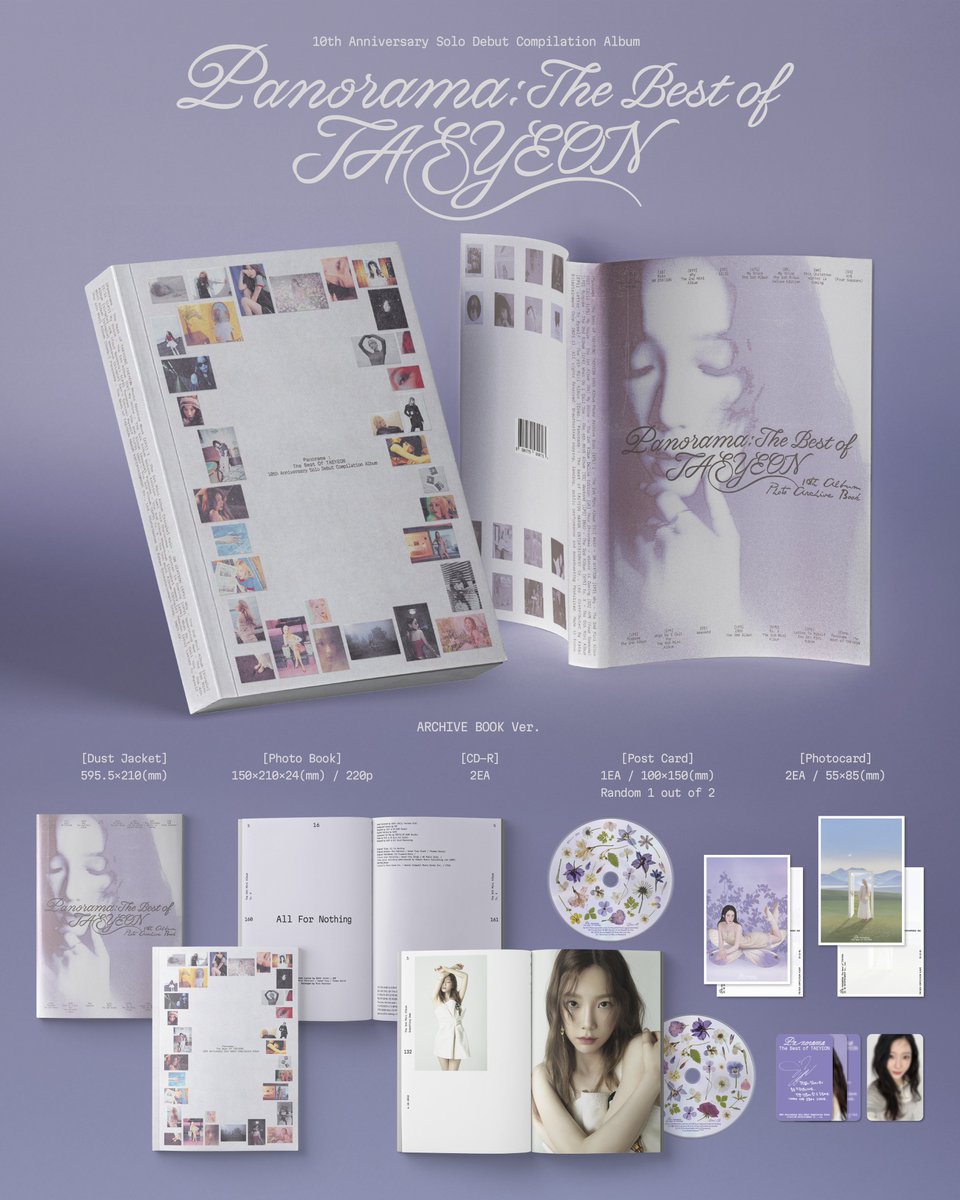 TAEYEON 태연 ‘Panorama : The Best of TAEYEON’ Album Details (ARCHIVE BOOK Ver.) Preview

TAEYEON 태연 〖Panorama : The Best of TAEYEON〗 
➫ 2025.12.01 6PM (KST)

𝟏𝟎 𝐲𝐞𝐚𝐫𝐬 𝐰𝐢𝐭𝐡 𝐓𝐀𝐄𝐘𝐄𝐎𝐍
💿TAEYEON.lnk.to/PanoramaTheBes…

#태연 #TAEYEON 
#Panorama_TheBestofTAEYEON
