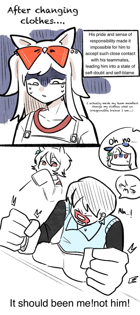 1ofAgnesDigital's tweet image. #umamusme Trainer‘s own persistence was broken, Btw he closed his eyes all the way during the process of changing clothes (8/?)