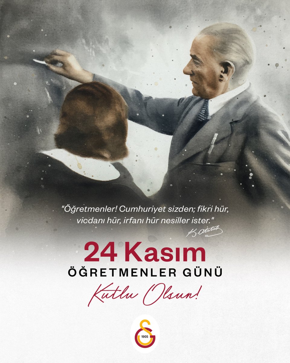 GalatasaraySK's tweet image. Başöğretmen Mustafa Kemal Atatürk’ün açtığı yolda, gelecek nesillere ışık olan tüm öğretmenlerimizin #24KasımÖğretmenlerGünü’nü kutluyoruz.
