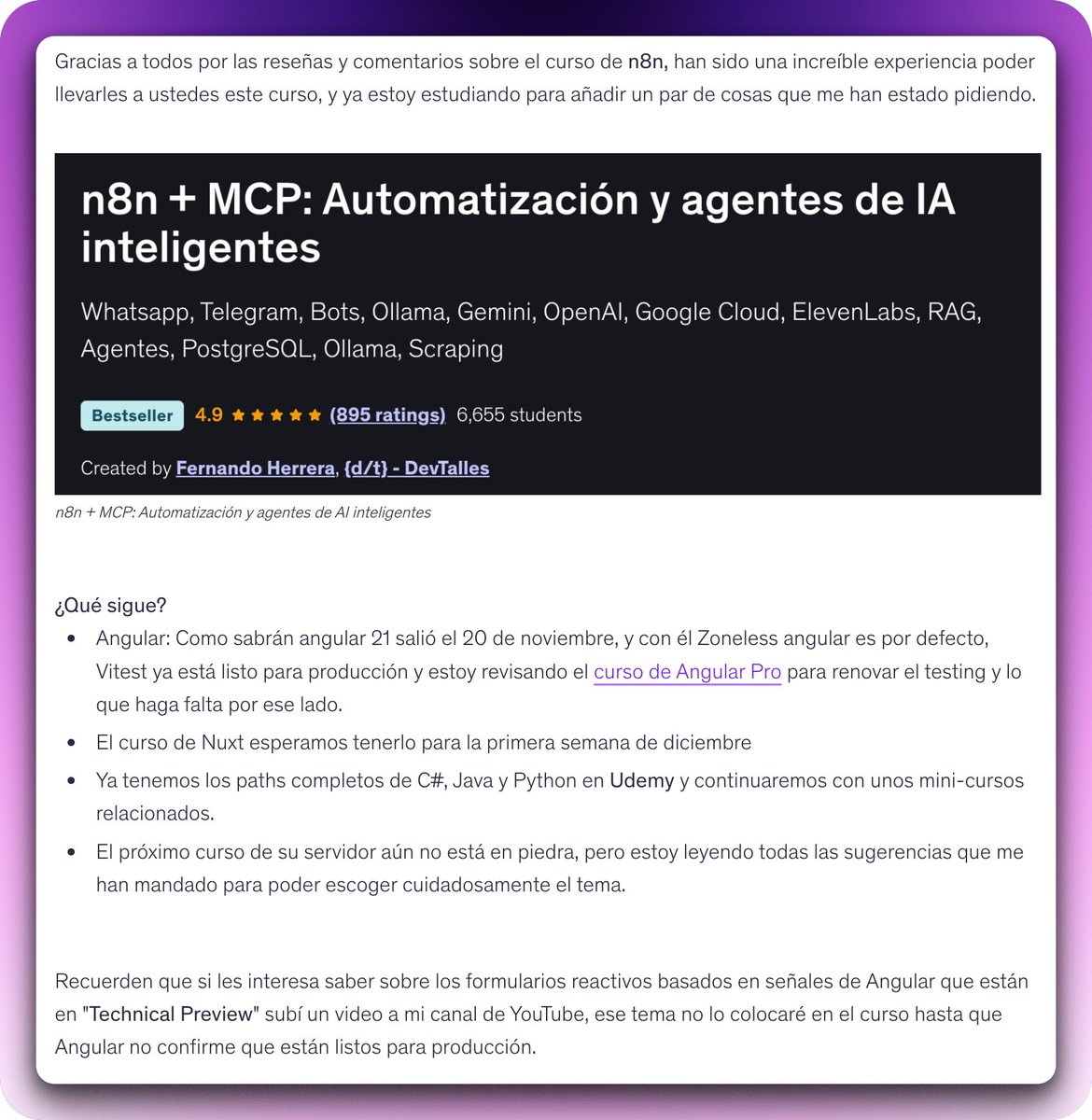 Fernando_Her85's tweet image. Un pequeño comunicado para todos los estudiantes de Udemy.

Cupón activo en Udemy:
noviembre-best-2025