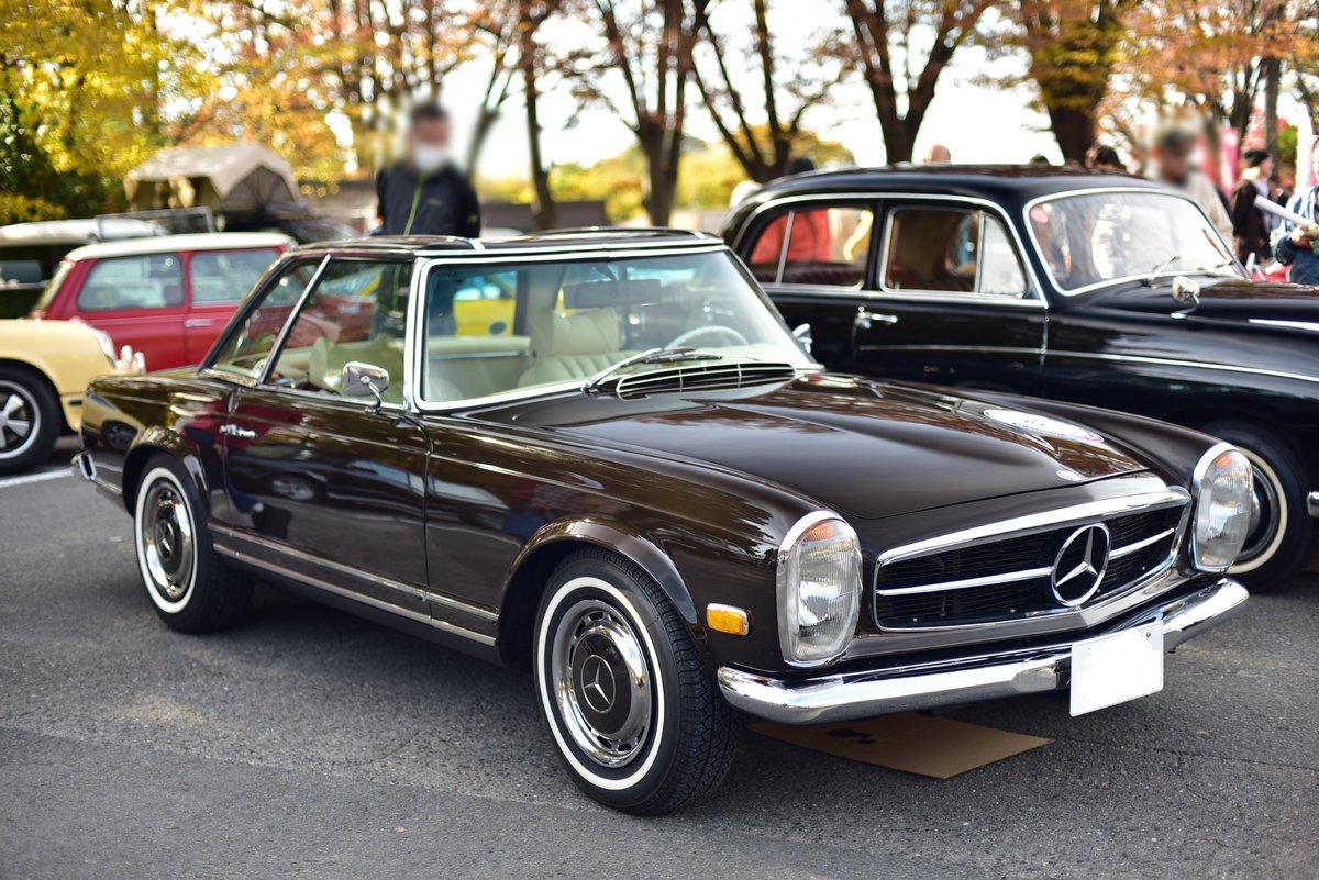 茶色のメルセデス280SL、中も外も良い色✨