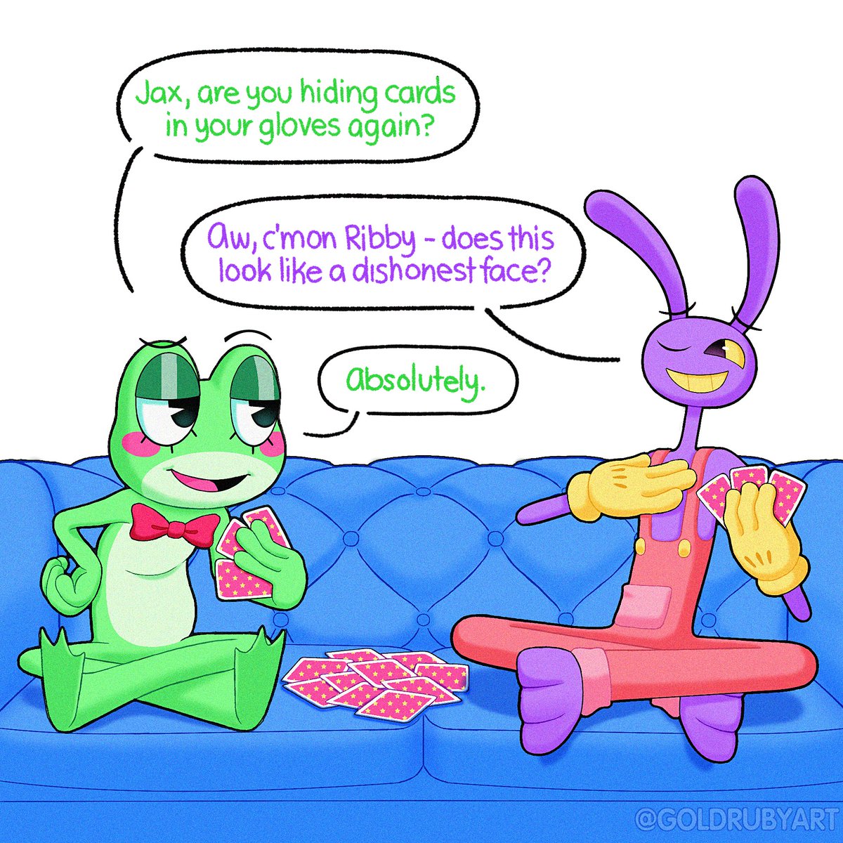 GoldRubyArt's tweet image. &quot;I know your tricks, rabbit.&quot; 🐸🃏🐰

#jax #ribbit #jaxtadc #ribbittadc #tadc #TheAmazingDigitalCircus