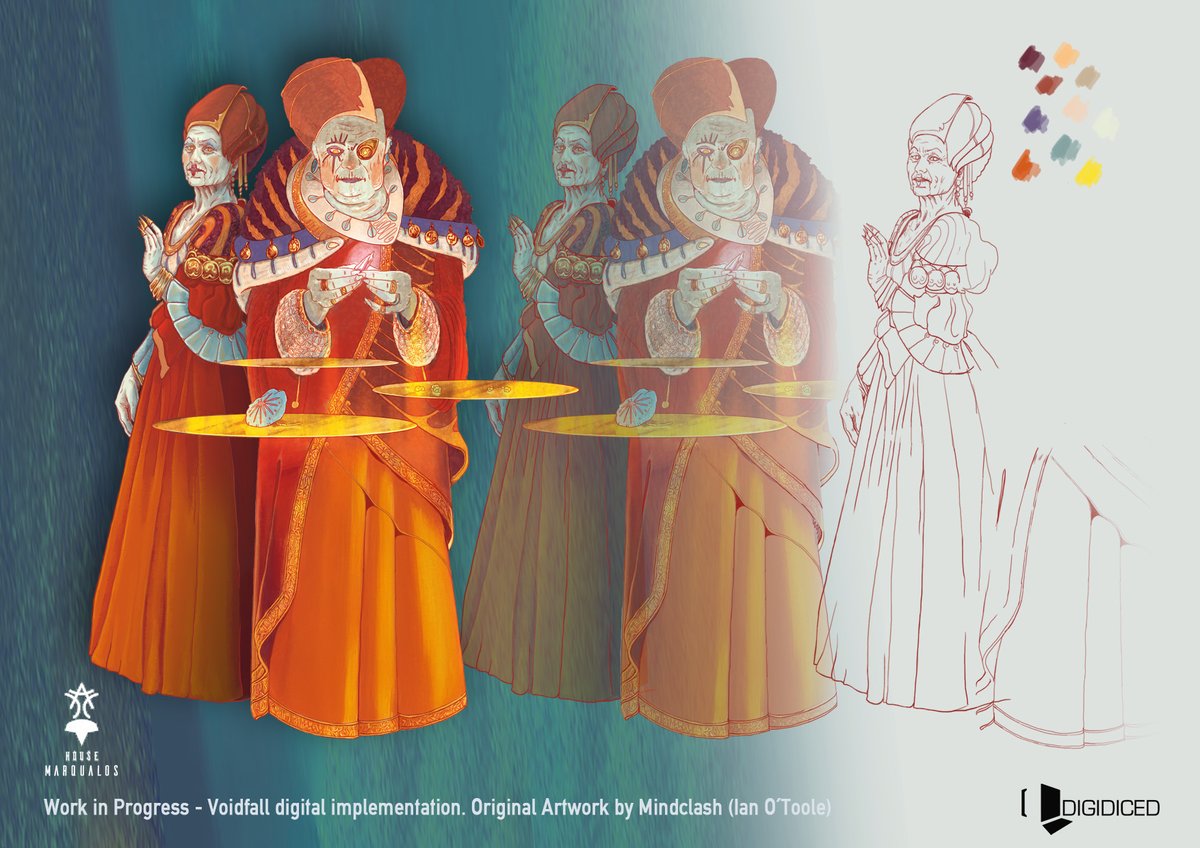 Nobody seeks conflict with House Marqualos as they mastered the way of backstabbery and deceit. Still they also are known for their lethal swarms of strike drones. (based on artwork by Ian O'Toole). #voidfall #digidiced #mindclashg