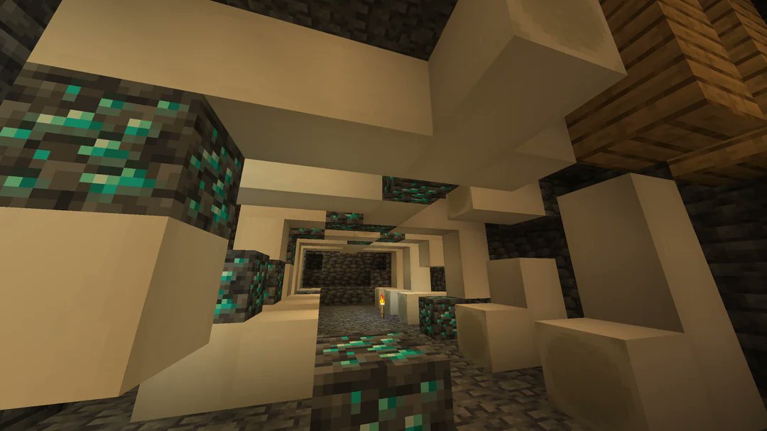 MinecraftMeme07's tweet photo. I found this generation on a server! Never seen something like this, the diamond ores
are natural, not placed https://t.co/aMCLKTVr15