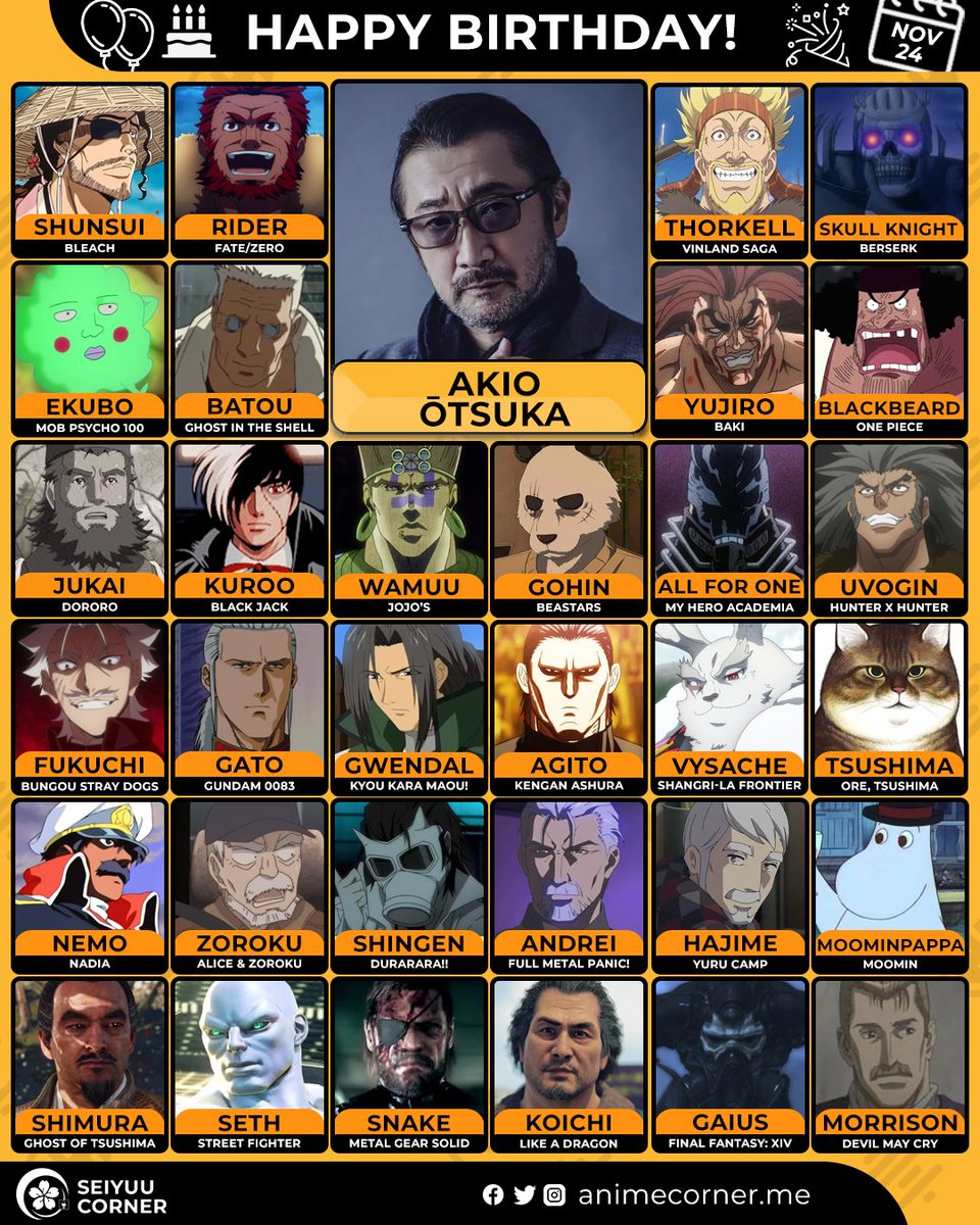 seiyuucorner's tweet image. Happy 66th birthday Akio Otsuka! 🎉

Let&apos;s wish him all the best @AkioOtsuka 

#AkioOtsuka #大塚明夫 #大塚明夫生誕祭2025