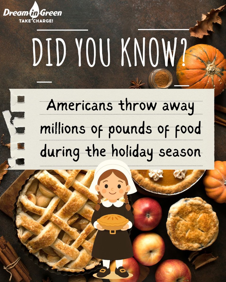 Dream_in_Green's tweet photo. 🦃♻️ This Thanksgiving, let’s give thanks by reducing food waste!
Americans throw away millions of pounds of food during the holiday season — but small choices can make a big difference.
#DreamInGreen #ThanksgivingTips #ReduceFoodWaste #SustainableLiving https://t.co/g9HOzudolv