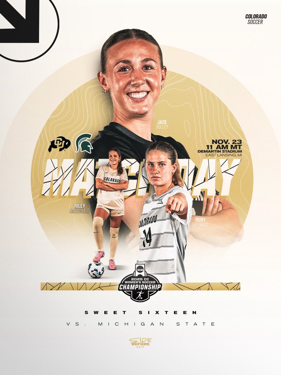 CUBuffsSoccer's tweet image. Dialed in on what matters most 

🆚 No. 9 Michigan State
📍East Lansing, Mich. 
🕚 11 am MT 
💻 ESPN+
📊 CUBuffs.com/SocStats 

#SideBeforeSelf // #GoBuffs