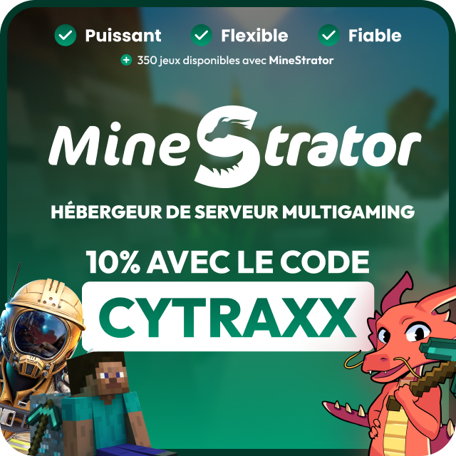 cytraxx's tweet photo. Besoin d'un serveur fiable, rapide et pas cher pour Minecraft, Satisfactory ou d'autres jeux ?
J'ai un bon plan pour toi 😏

–10% chez Minestrator avec le code CYTRAXX

Il y a même des serveurs gratuits à vie ! 😱
Bref fonce en profiter avec tes potes !
▶️ https://t.co/7J5VAxWgig https://t.co/DWiYLJqTpy