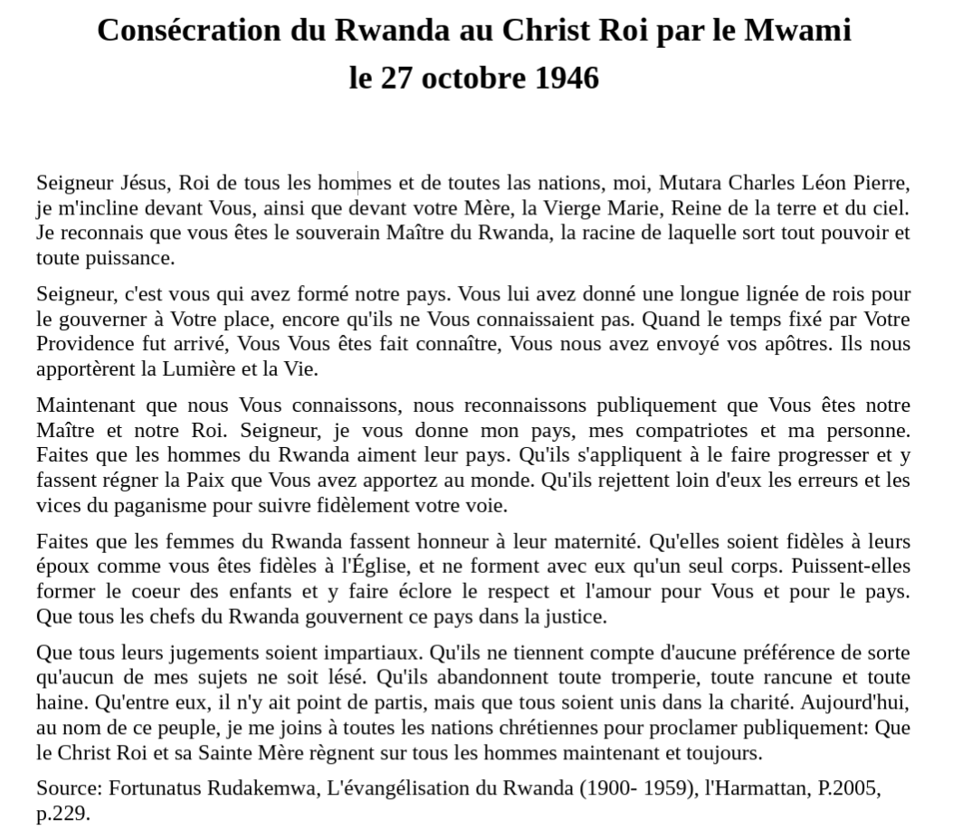 ✝️ Fête du Christ Roi — Regard d’un Rwandais sur une histoire oubliée

Aujourd’hui, l’Église Catholique célèbre la fête du Christ Roi, rappelant que toute autorité authentique doit se fonder sur la vérité, la justice et le service du bien commun.

C’est aussi l’occasion de nous