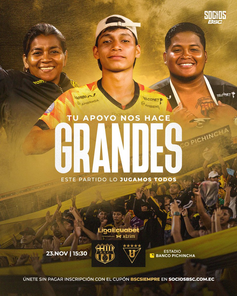 ¡Tu apoyo nos hace grandes! 💛💪🏻

🪪 Hazte socio del Ídolo sin pagar inscripción con el cupón 𝐁𝐒𝐂𝐒𝐈𝐄𝐌𝐏𝐑𝐄
➡️ sociosbsc.com.ec

#BarcelonaSomosTodos