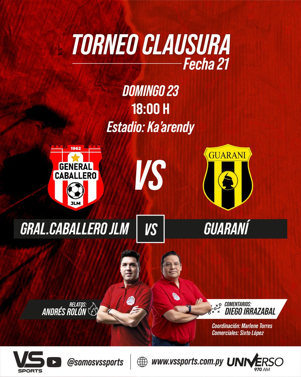 SomosVsSports's tweet image. ⚽️¡El &quot;Aurinegro&quot;; aguardará por un milagro en la penúltima fecha!

#GralCaballero vs #Guaraní (18:00) 

📆#Fecha21 | 🏟 Ka&apos;arendy 
🏆 #Clausura2025 por @Universo970Py, La Nueva 107. 5 FM (CDE) y Montecarlo Sur 106.5 FM (ENC).
📹YT: youtube.com/watch?v=WkAHgx…
🎙Relata:…